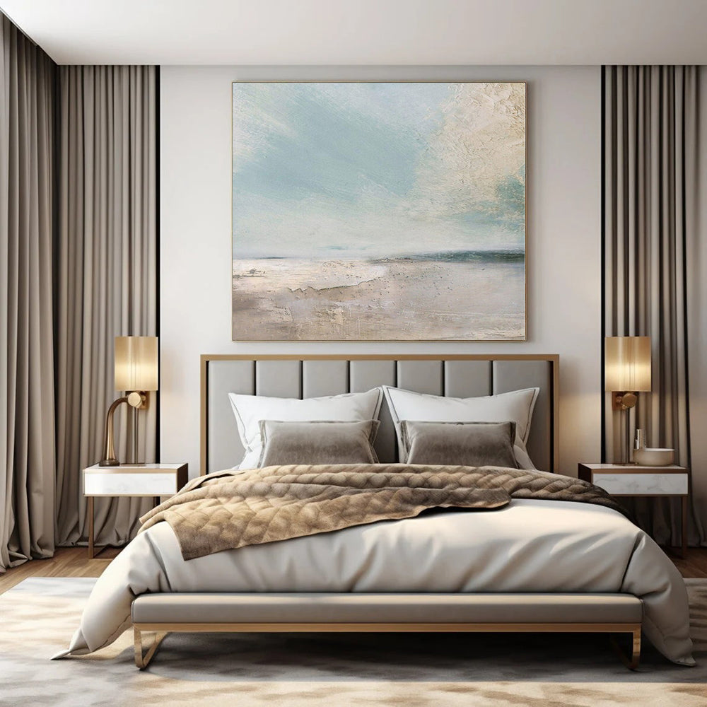 Sculptural Hand-Painted Abstract Mural for Living Room Behind Sectional Dividers