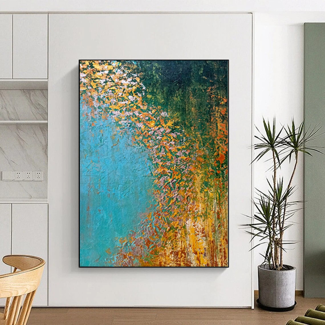 Custom Grand Abstract Grid Art - Hand-Painted Acrylic for Modern Office Atriums