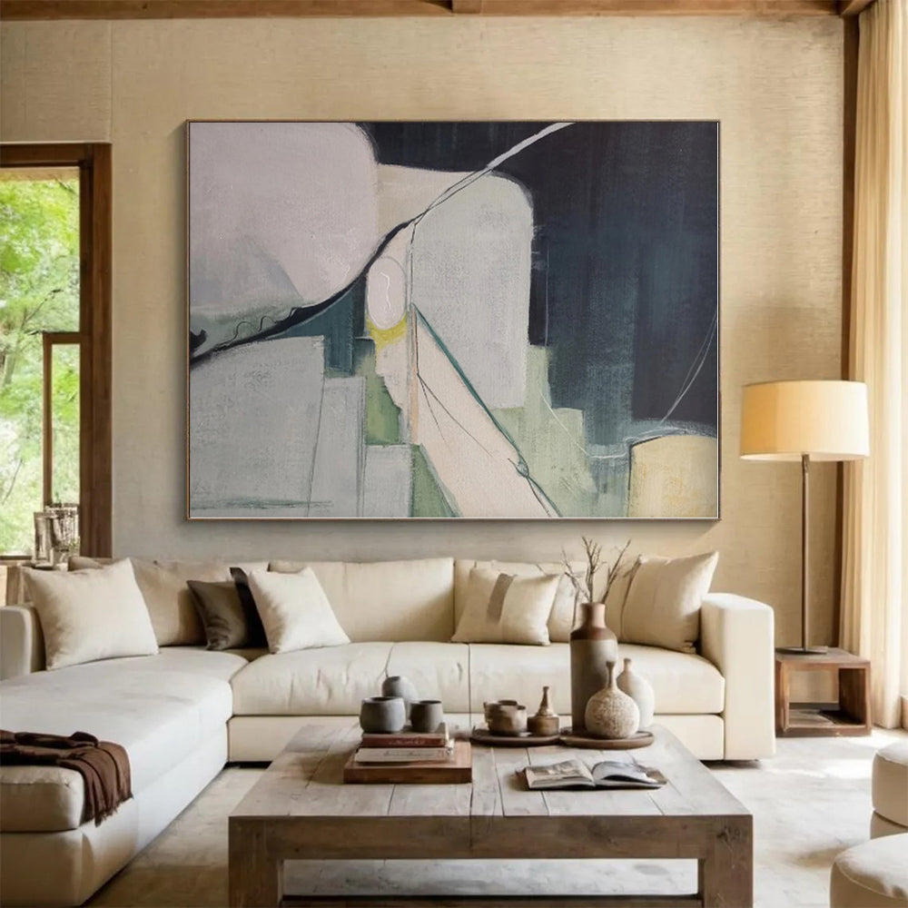 Gigantic Abstract Landscape Hand-Painted Painting for Home Library Knowledge Wall