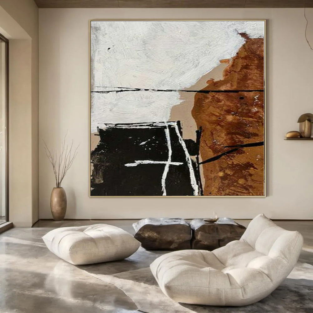 Colossal Hand-Painted Contemporary Abstract Canvas for Living Room Foyer Adjacent Walls