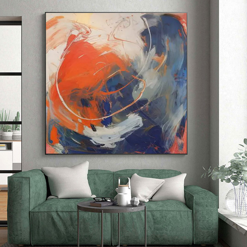 Modern Gigantic Abstract Painting for Loft-Style Master Bedroom Feature Wall