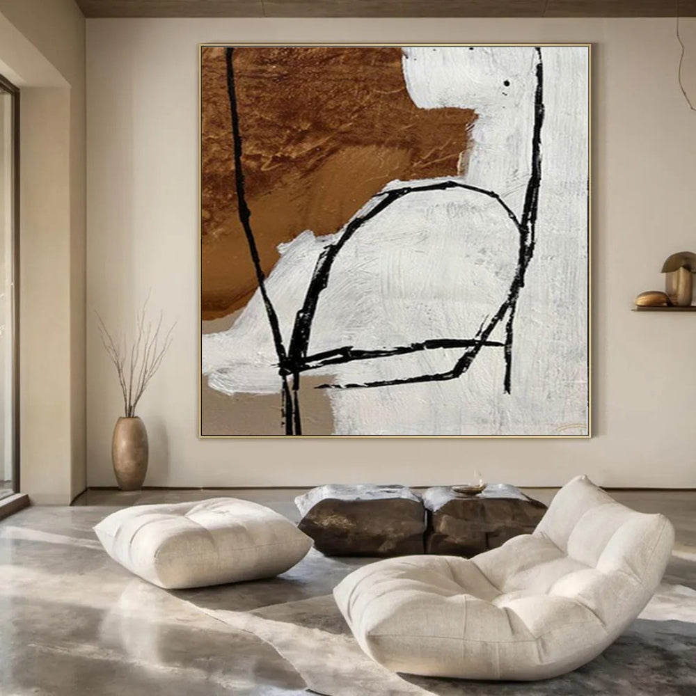 Oversized Hand-Painted Contemporary Abstract Mural for Living Room Open Walls