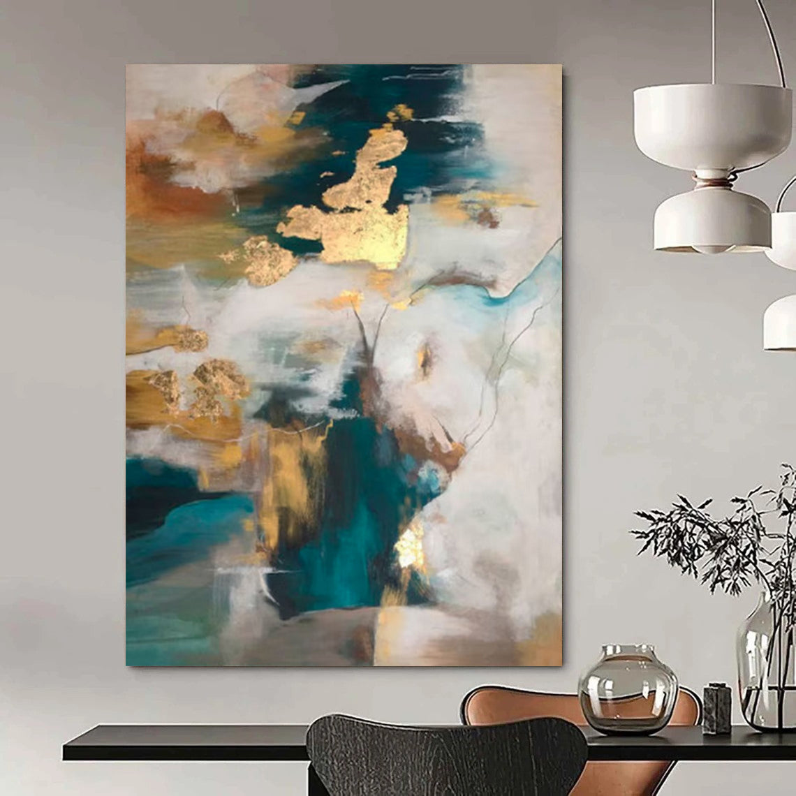 Huge Hand-Painted Contemporary Abstract Painting for Stylish Bar Private Rooms