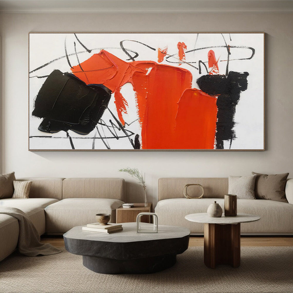 Bespoke Immense Hand-Painted Abstract Art for Living Room Entertainment Center Wall