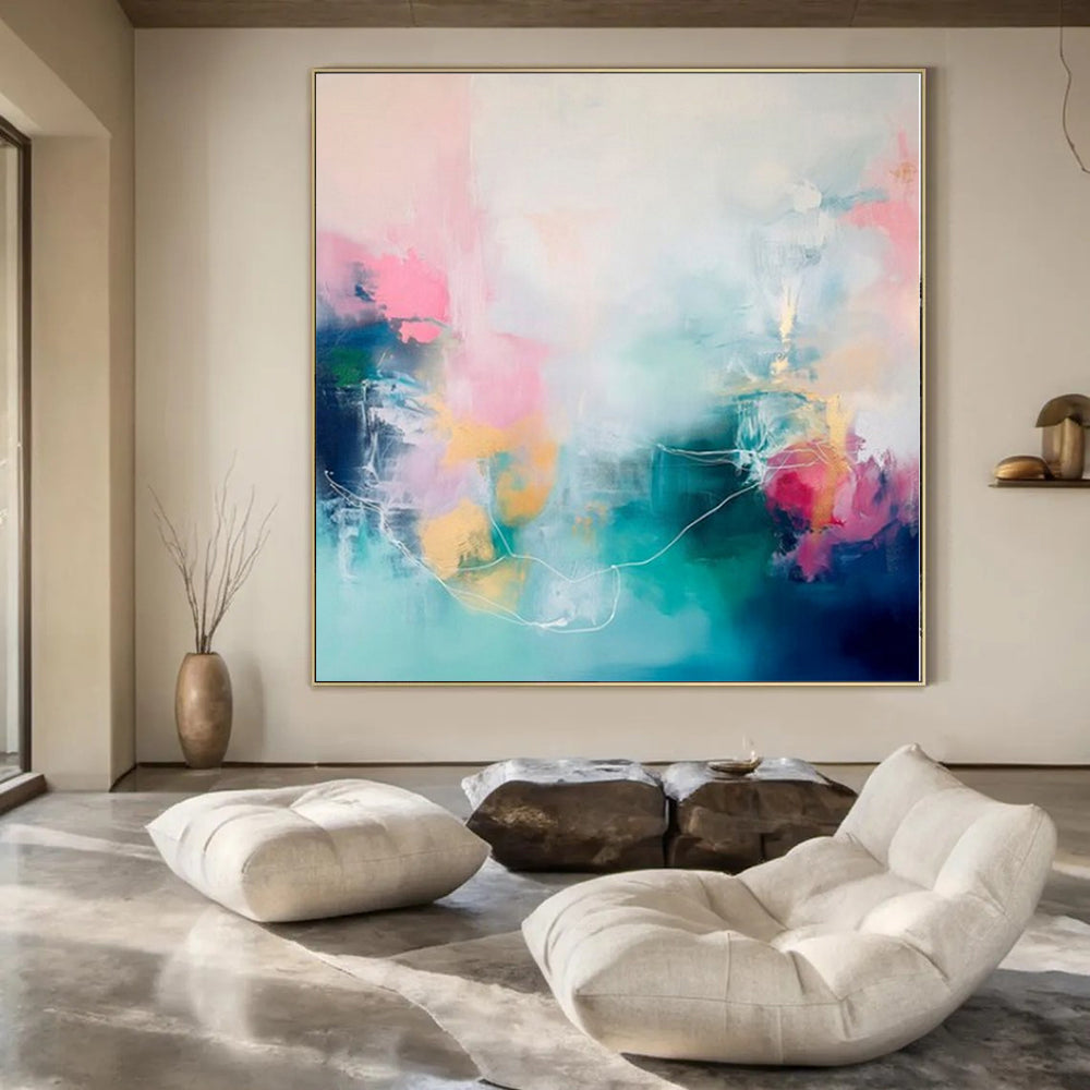 Oversized Hand-Painted Modern Abstract Mural for Dining Room Wine Cellar Areas