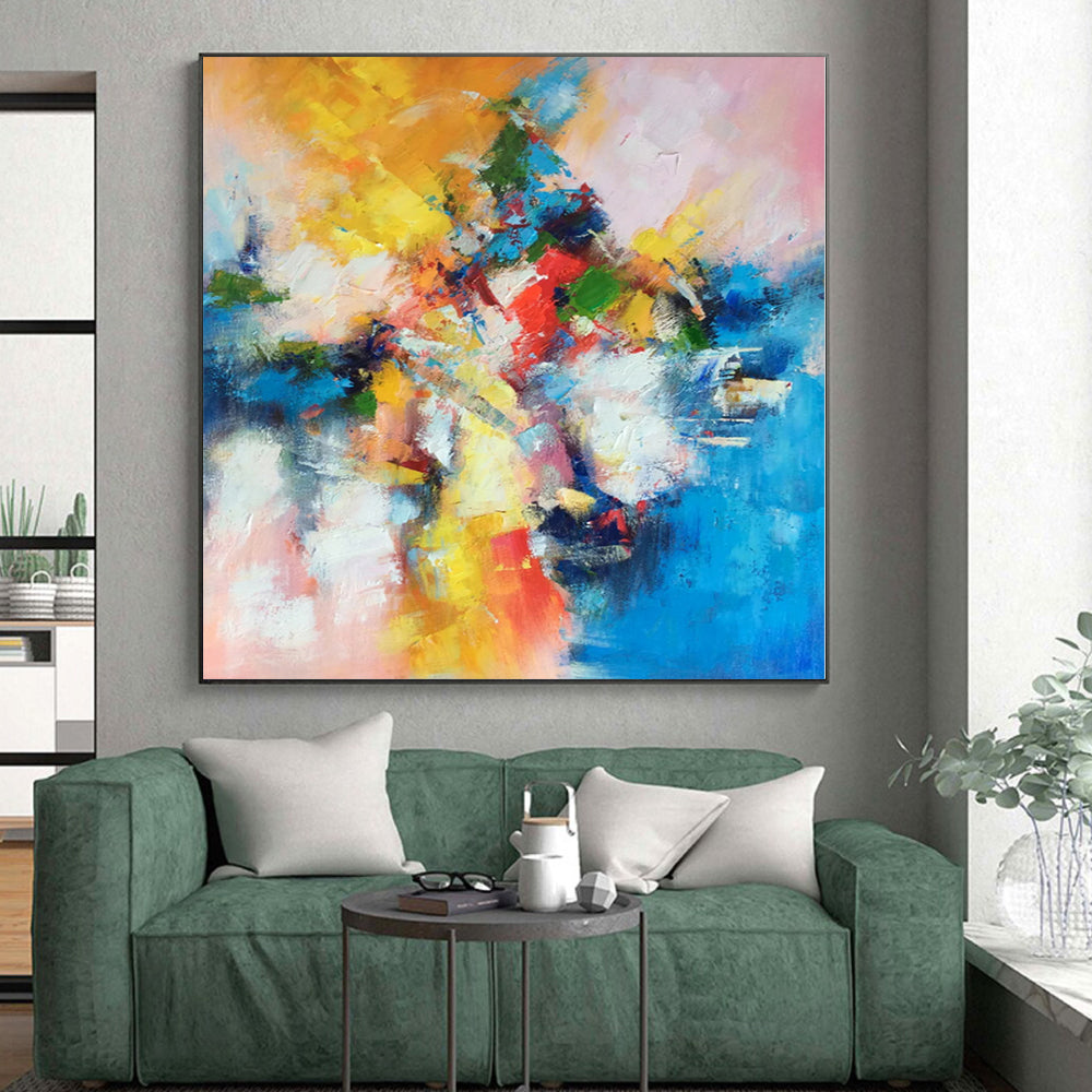Immense Abstract Canvas for Rooftop Hot Tub Areas - Hand-Painted Resin on Canvas