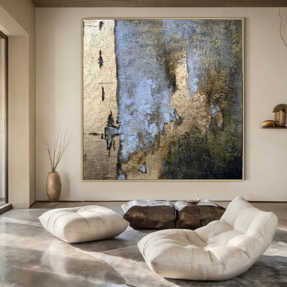 Oversized Hand-Painted Modern Abstract Mural for Upscale Hotel Restaurants