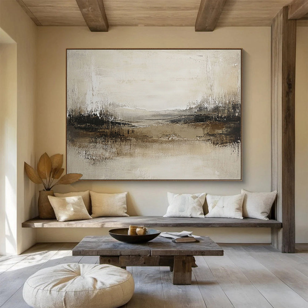 “Neutral Tones Abstract Field” - Beige, Brown, Textured Horizons, Abstract Landscape Painting On Canvas HB0903