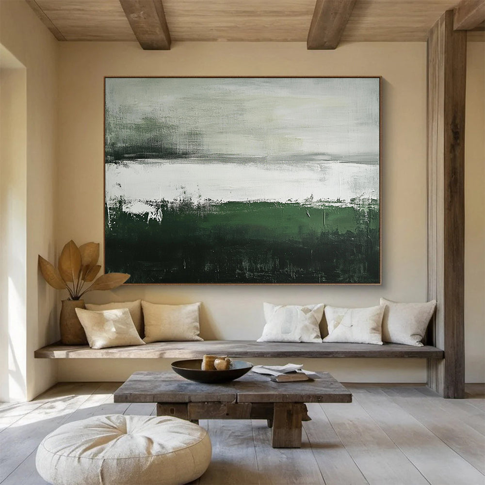 “Green and Gray Abstract Landscape” - Green, gray, white; Abstract landscape with green and gray; Acrylic Painting On Canvas HB1254