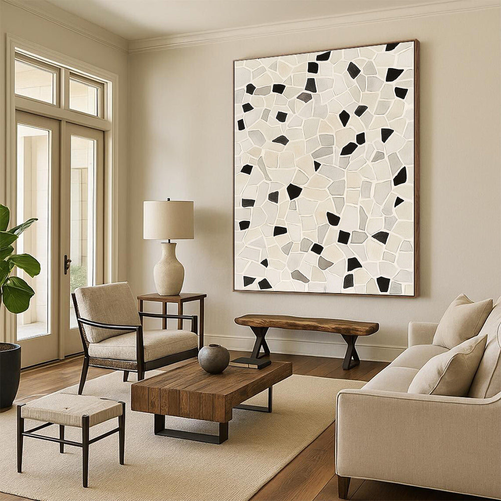 Beige, Gray & Black Mosaic - “Neutral Patchwork Harmony” Painting On Canvas HB203