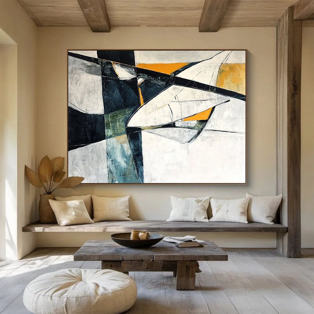 Black, White, Orange, and Teal Abstract - “Dynamic Angles” Painting On Canvas HB1453
