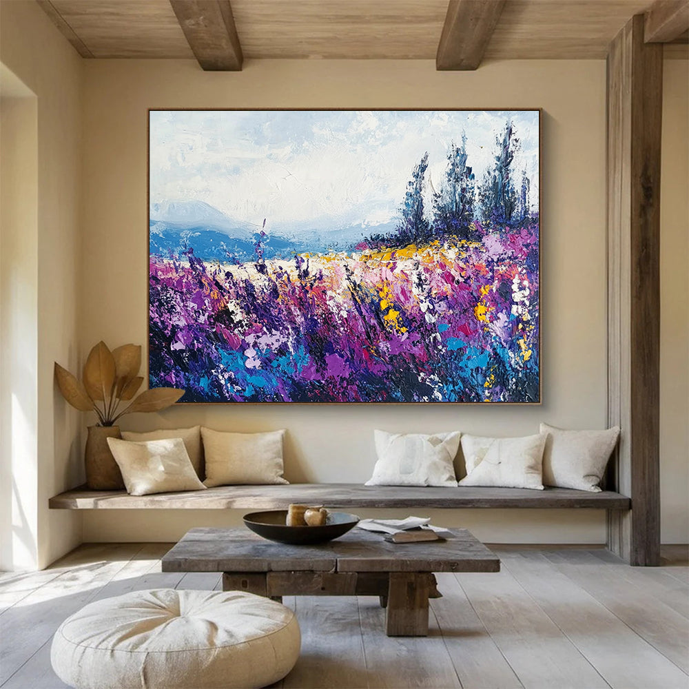 “Vibrant Wildflower Field” - Purples, Yellows, Blues, Colorful Meadow - Impressionist Oil Painting HB1563
