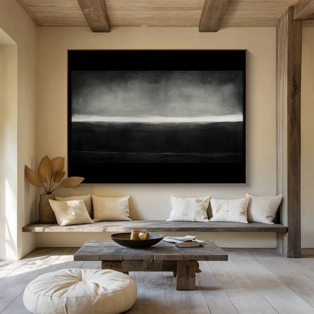 Muted Black and White Landscape - Serene Abstract Painting On Canvas HB0465