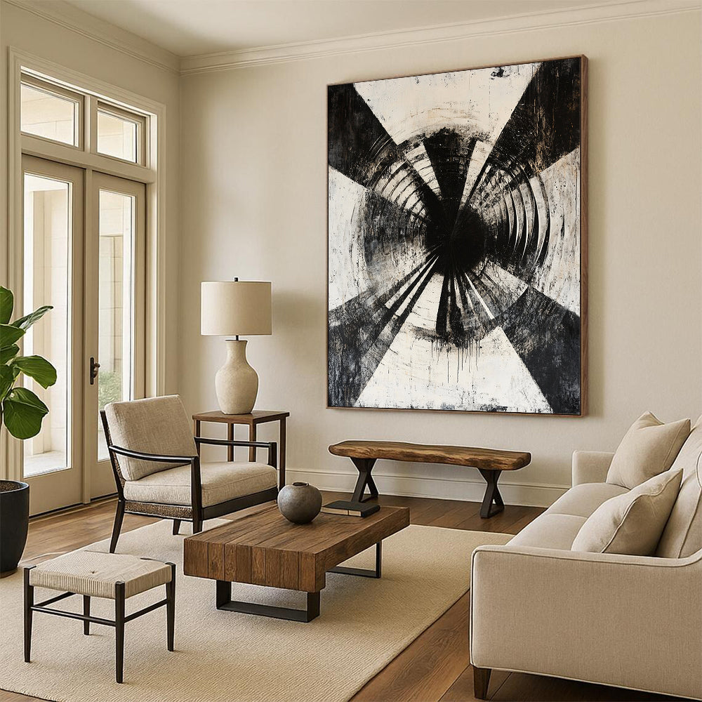 Black & White Textured Tunnel - “Abandoned Tunnel Echo” Painting On Canvas HB186