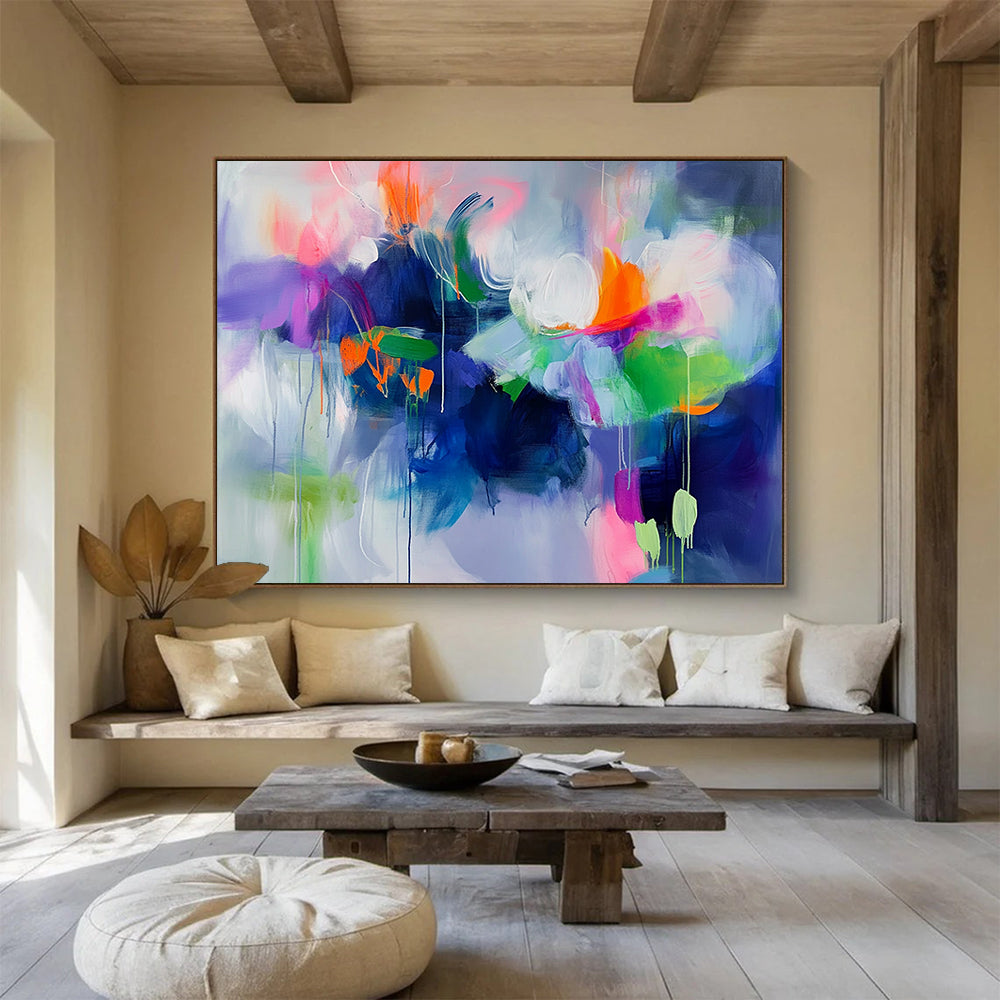 “Vibrant Floral Swirls” - Purple, Pink, Green, Orange, Abstract Flower - like Painting On Canvas HB1060