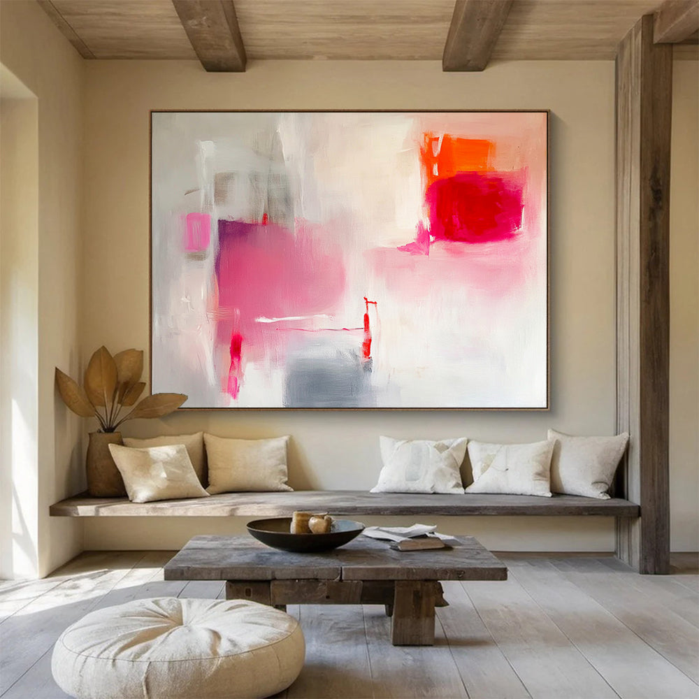 “Blush and Pop” - Pink, Red, Gray, Soft and Bold Strokes - Abstract Expressionist Acrylic Painting HB1537