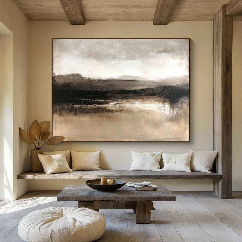 “Misty Earth Tones” - Warm Browns and Muted Grays, Hazy Landscape with Water Reflection Painting On Canvas HB0907