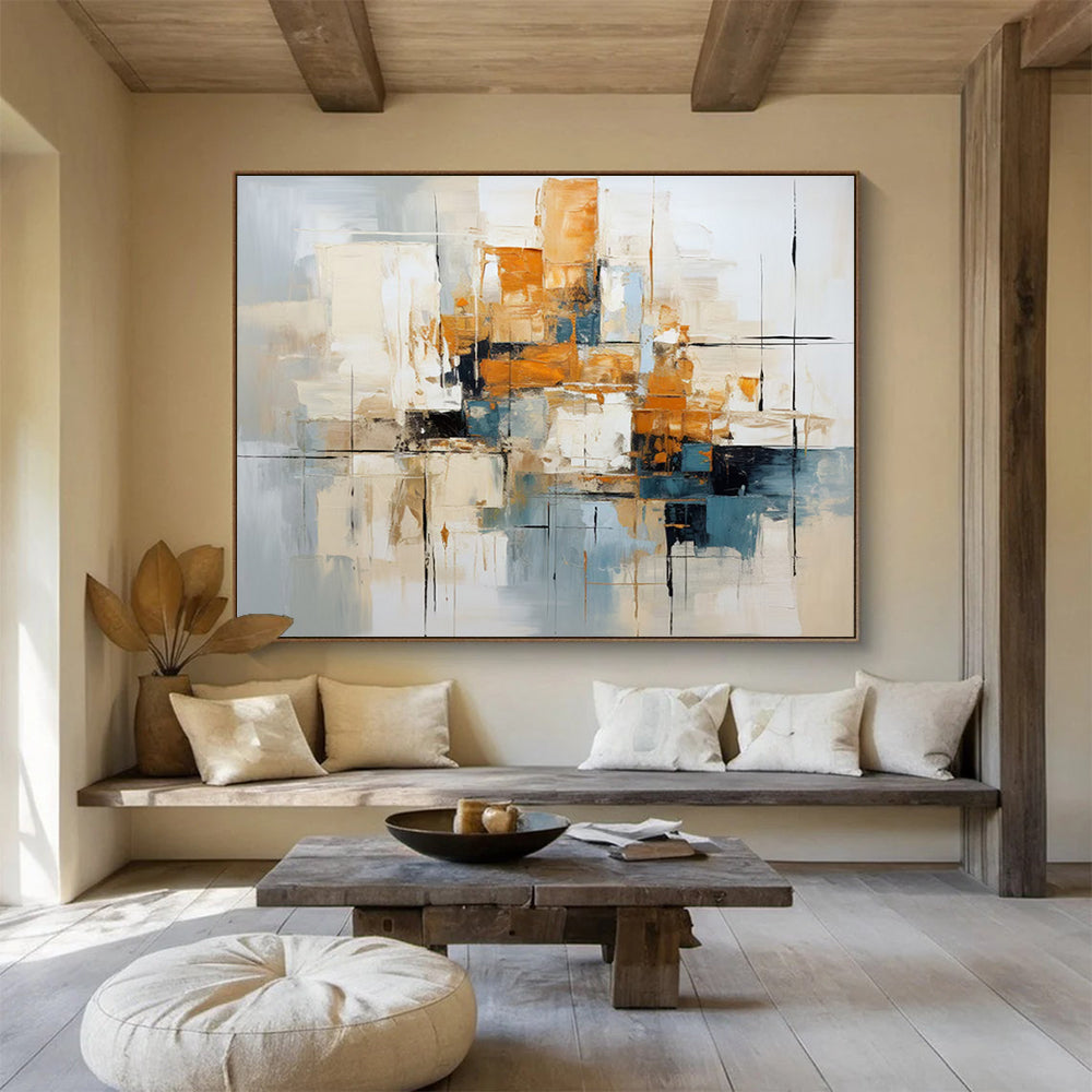 Grey - Orange - Blue Abstract Cityscape - Sophisticated Office Decor DLZ006