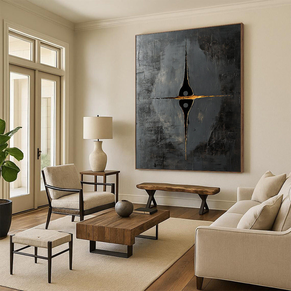 Black, Gray and Gold Geometric Cross "Mystic Compass" Painting On Canvas HB361
