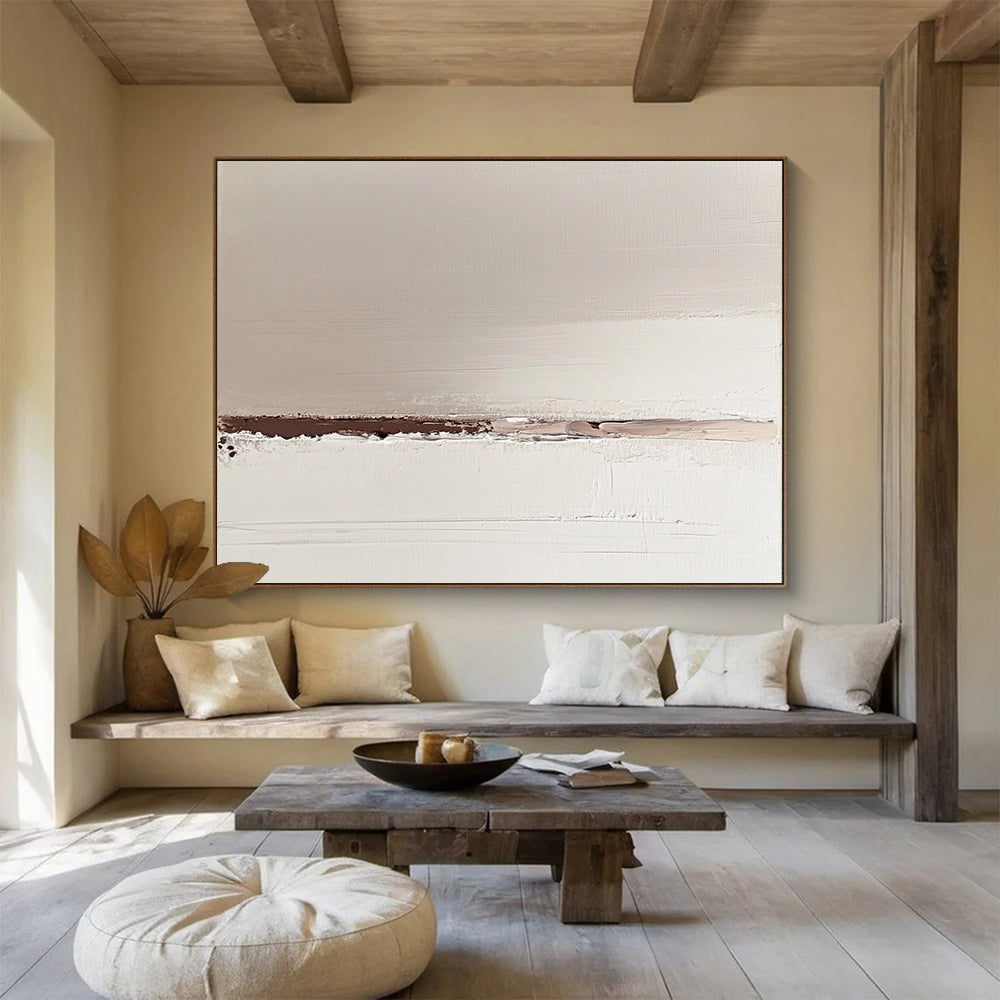 “Subtle Earth - Tone Divide” - Soft beige, brown, white, Minimalist Abstract Painting On Canvas HB0610