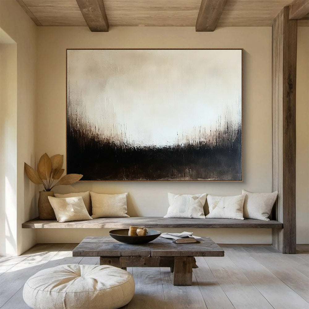 “Monochrome Textured Abstract” - Beige, Black, Subtle Textures, Minimalist Painting On Canvas HB0902