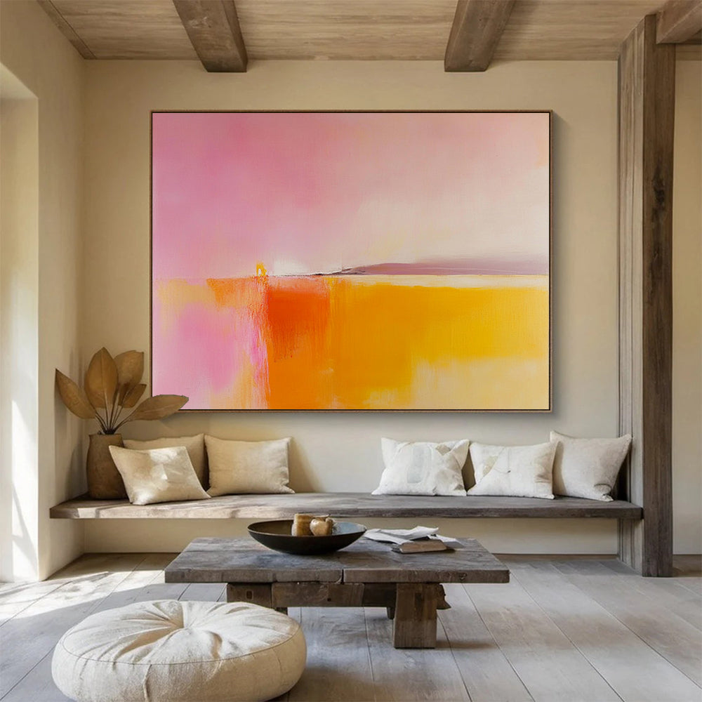 “Pink Orange Abstract Horizon” - Pink, Orange, Yellow, Purple, Abstract Horizon - Painting On Canvas HB1432