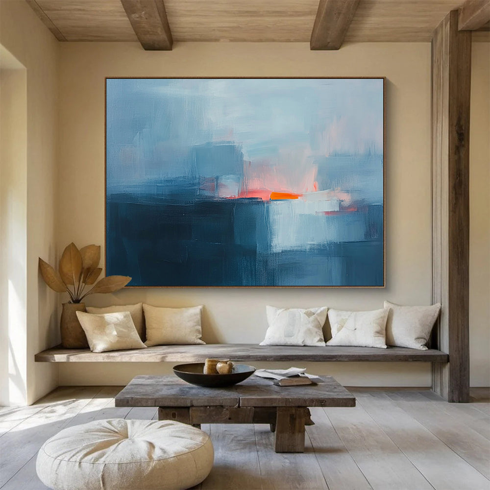 “Misty Horizons” - Blue, Pink, Orange, Abstract Landscapes - Color - Field Acrylic Painting HB1543