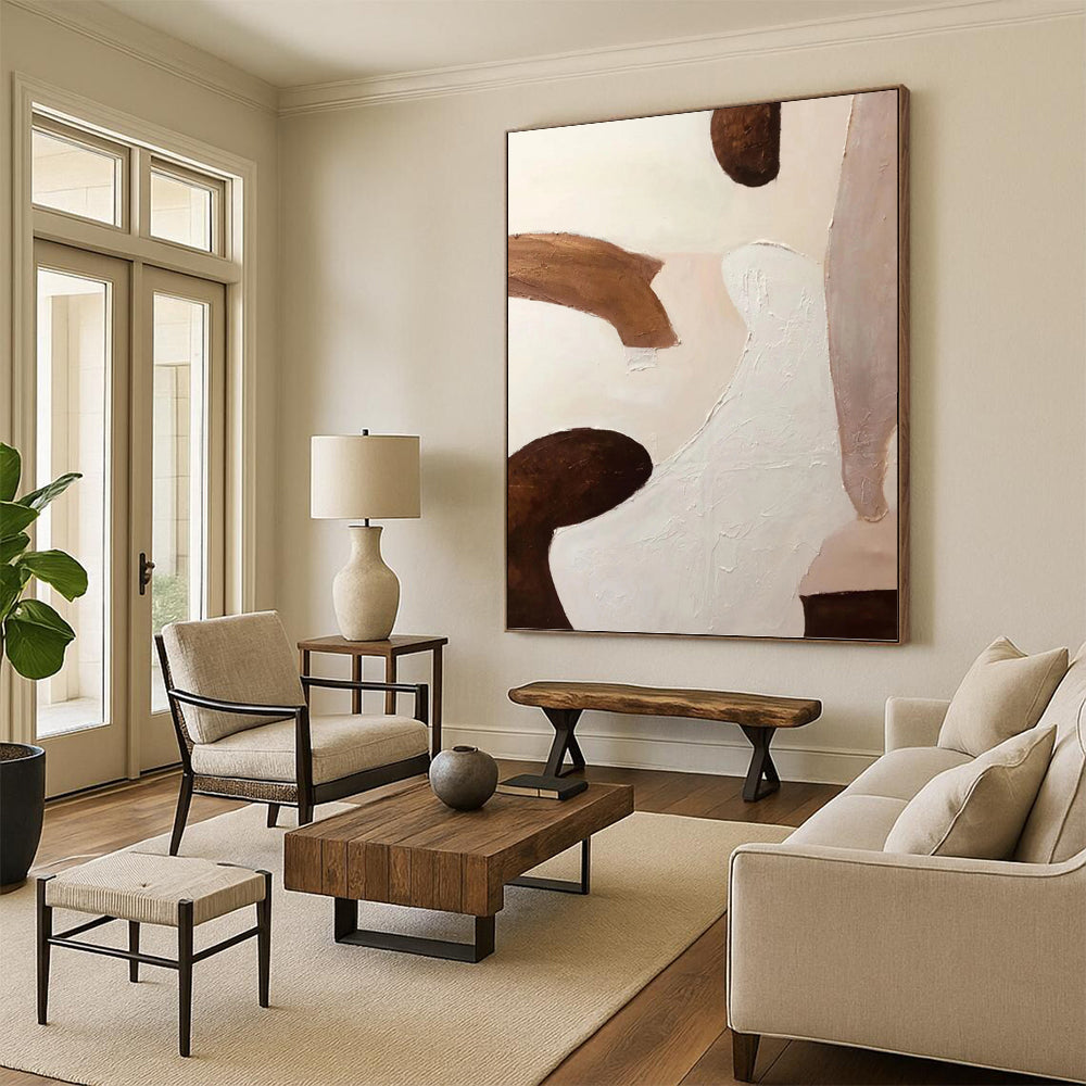 Designer - Crafted Sophistication: Hand - Painted Textured Canvas Abstract for Bedroom & Dining Room DKH1164