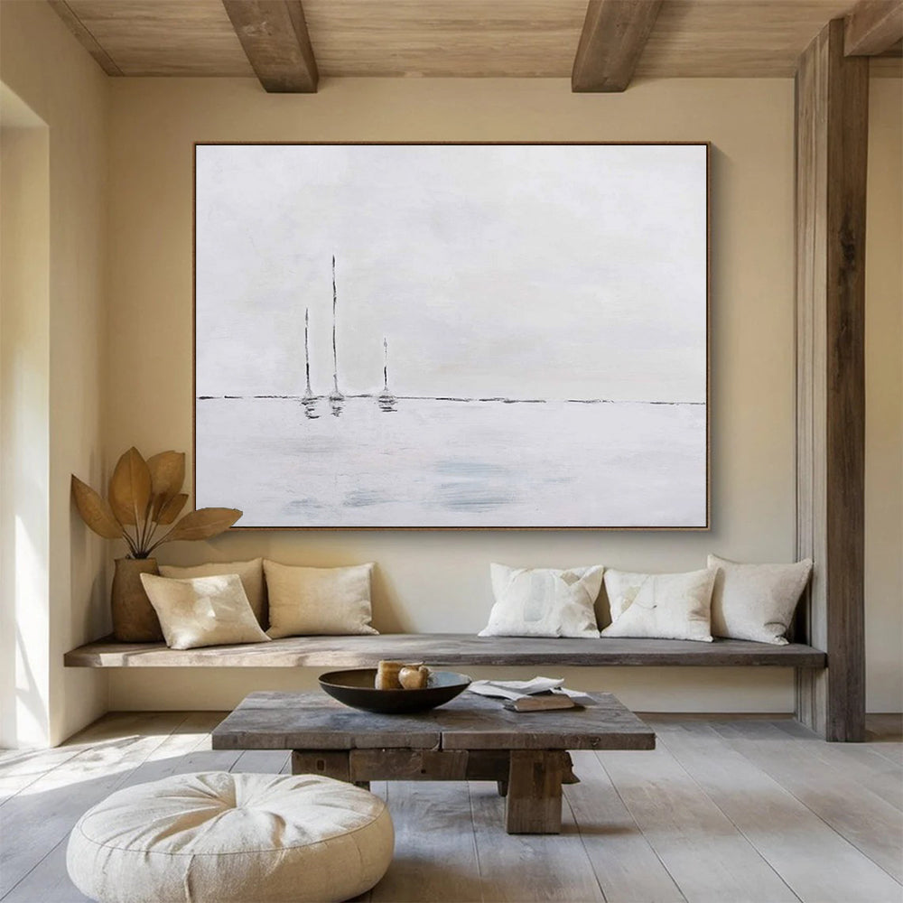 Minimalist Sailboats on Calm Sea - Serene Living Room Art DLZ261
