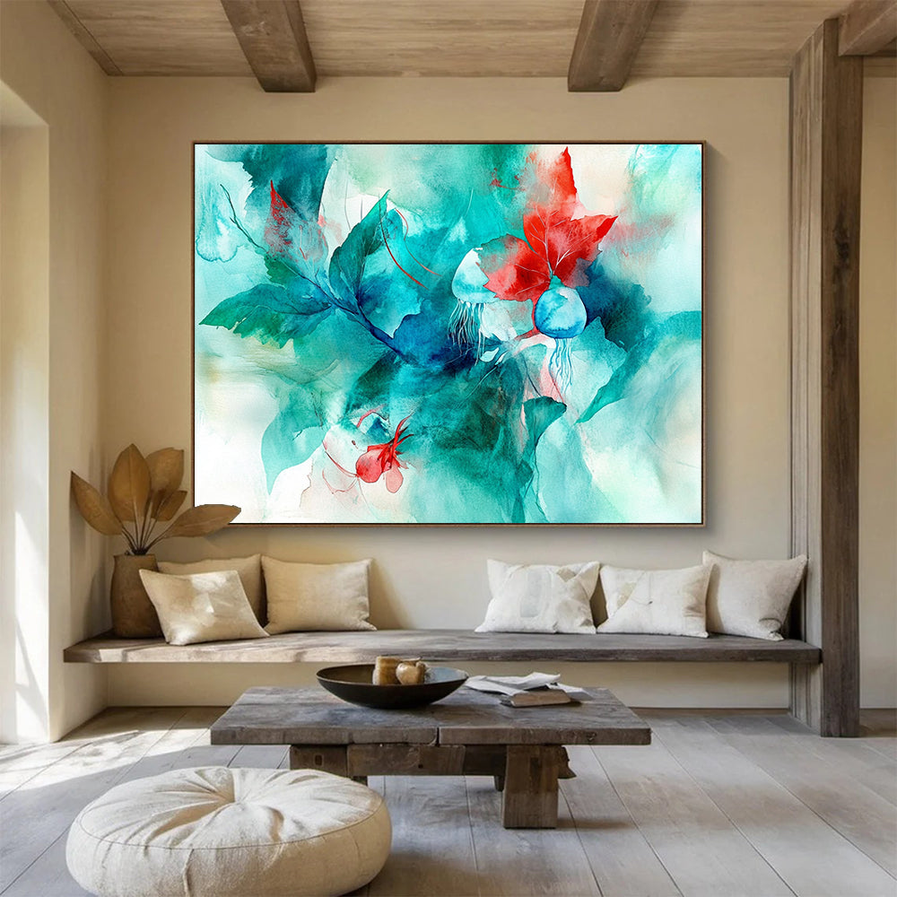 “Vibrant Botanical Watercolor” - Teal, Green, Red, Blue - Abstract Floral Watercolor - Watercolor Painting HB1332