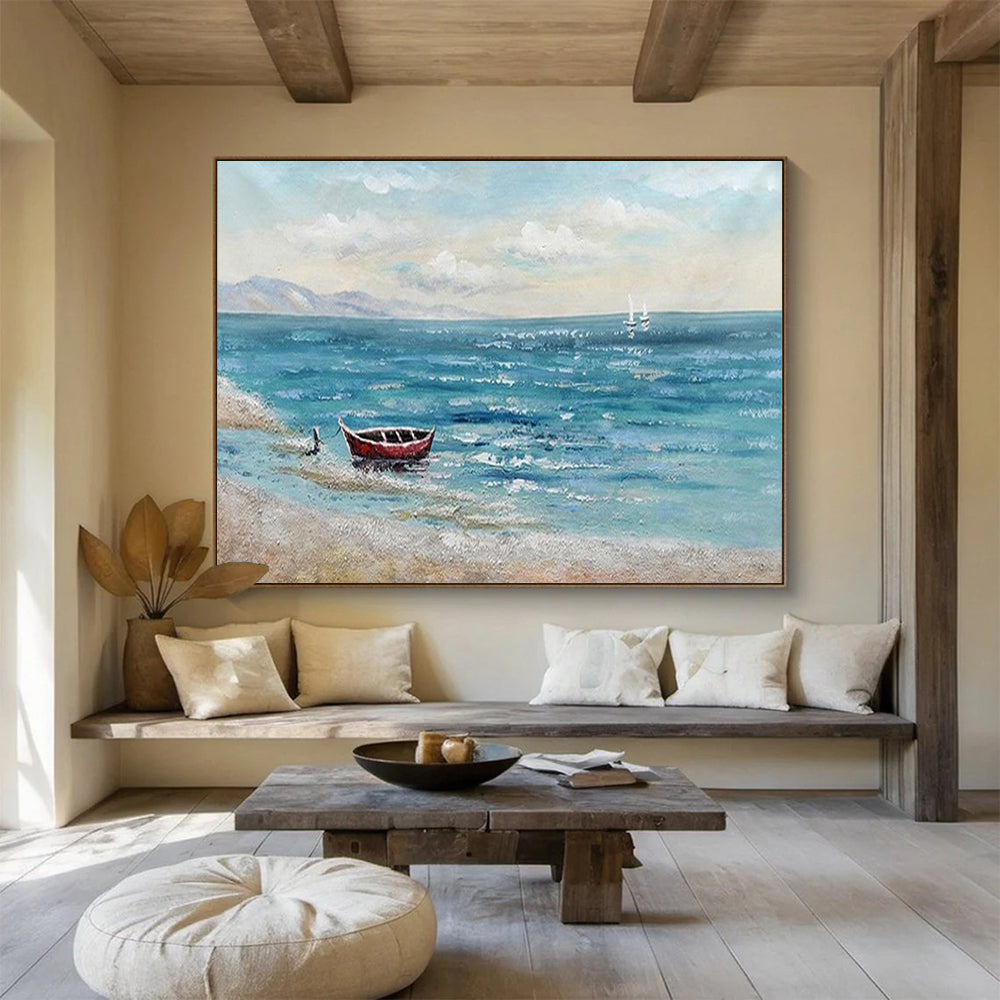 Coastal Boat & Sea - Relaxing Living Room or Bathroom Art DLZ224