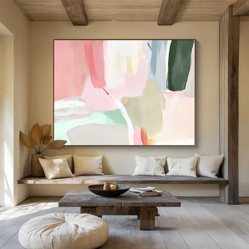 “Soft Pastel Shapes” - Pink, Green, Gray, Abstract Forms - Acrylic Painting HB1484