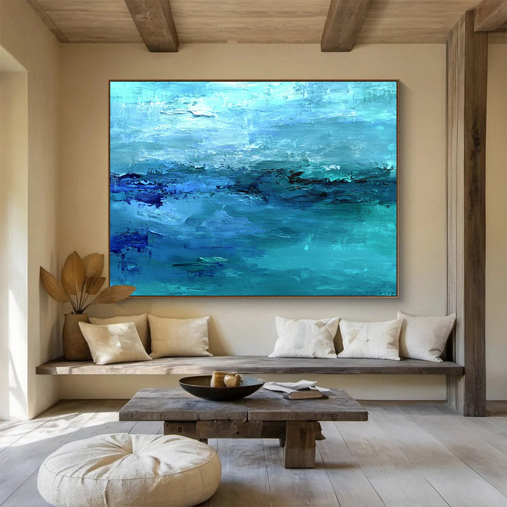 “Turquoise Ocean Waves” - Turquoise, Blue, Abstract Sea - Textured Acrylic Painting HB1506