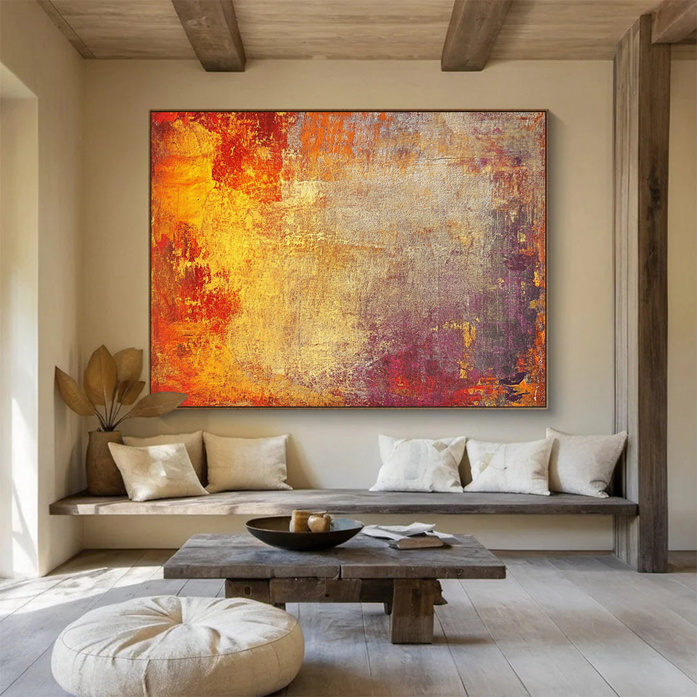 “Warm Textured Background” - Orange, Yellow, Red, Purple, Gray - Textured Abstract Background - Acrylic Painting HB1325