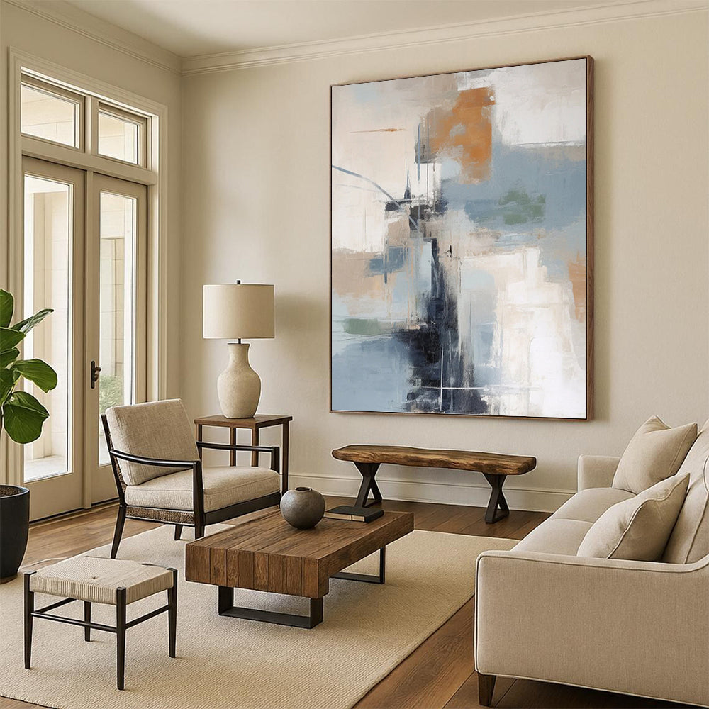 Relaxingly Striking Hand - Painted Textured Abstract Mural for Waiting Room & Lounge Area DKH1254