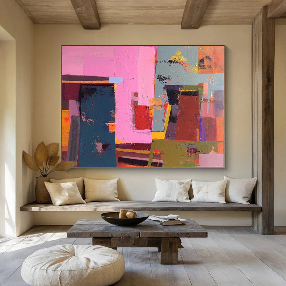 Pink - Blue - Green Color Block Abstract - Vibrant Bedroom Accent DLZ003