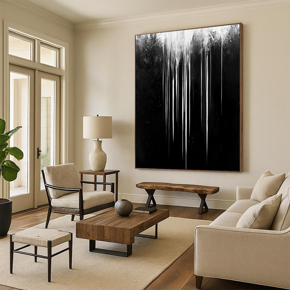 Gray - White Dripping Streaks "Mystic Stream" Painting On Canvas HB308