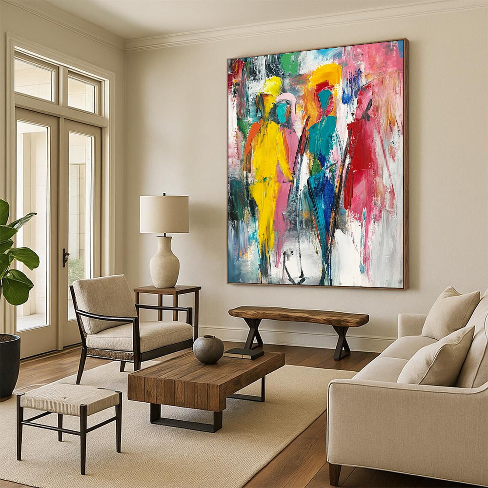 Vibrant contemporary hand-painted abstract art featuring dynamic composition thick brush strokes and emotional expressionism against a light background. DLZ0618