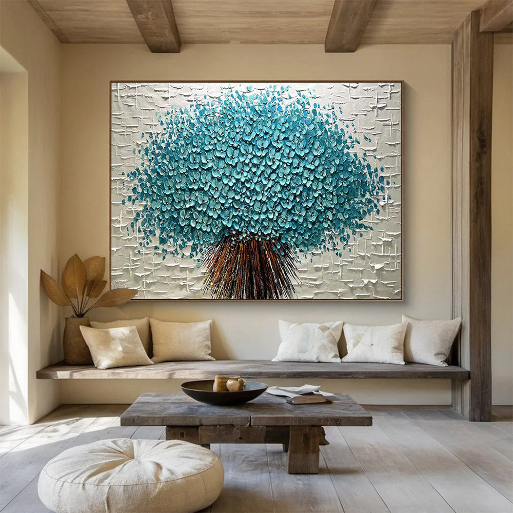 Textured Blue Flower Tree - Elegant Living Room or Bedroom Decor DLZ213