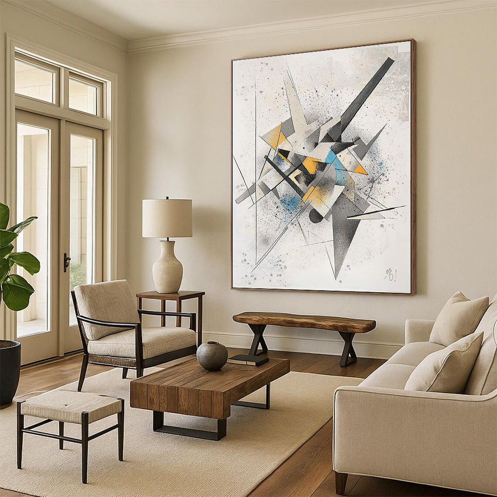 Multicolor Geometric Shapes "Vibrant Construction" Painting On Canvas HB316