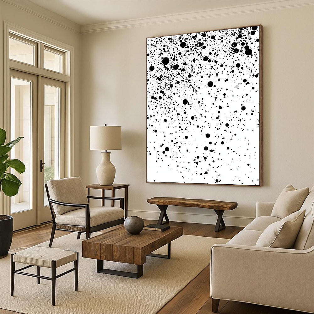 Black Dots on White - “Cosmic Particle Shower” Painting On Canvas HB184