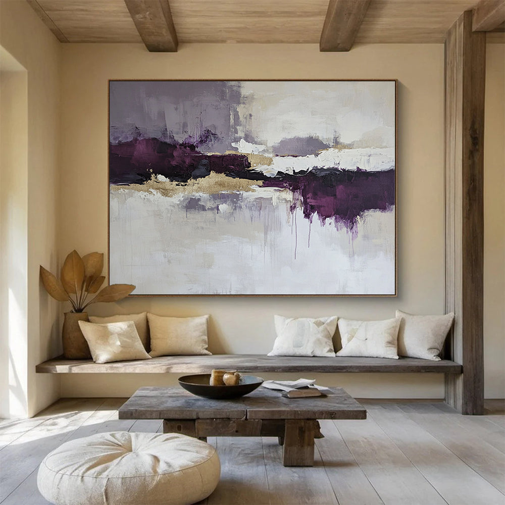 “Purple Gold Reflection” - Purple, gray, gold, white; Abstract reflection with gold; Acrylic Painting On Canvas HB1214