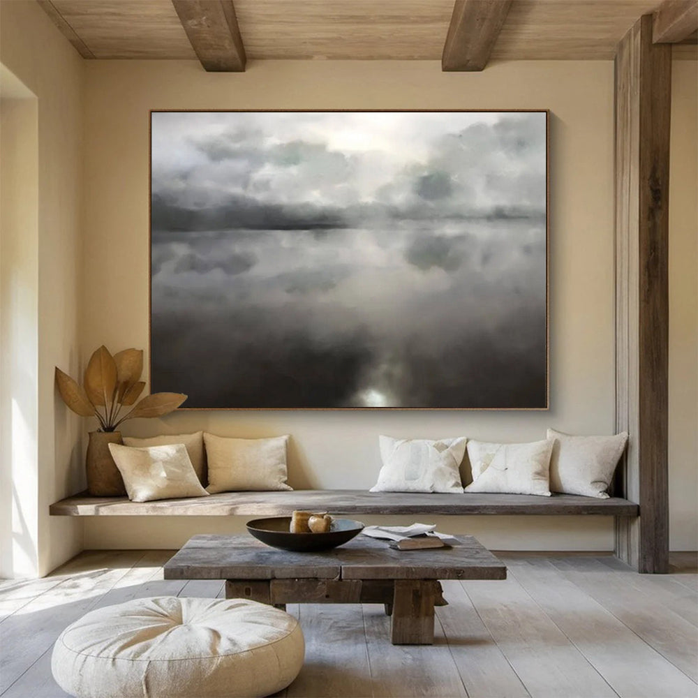 Monochrome Lake Reflection - Oversized Calm Bathroom Art DLZ124