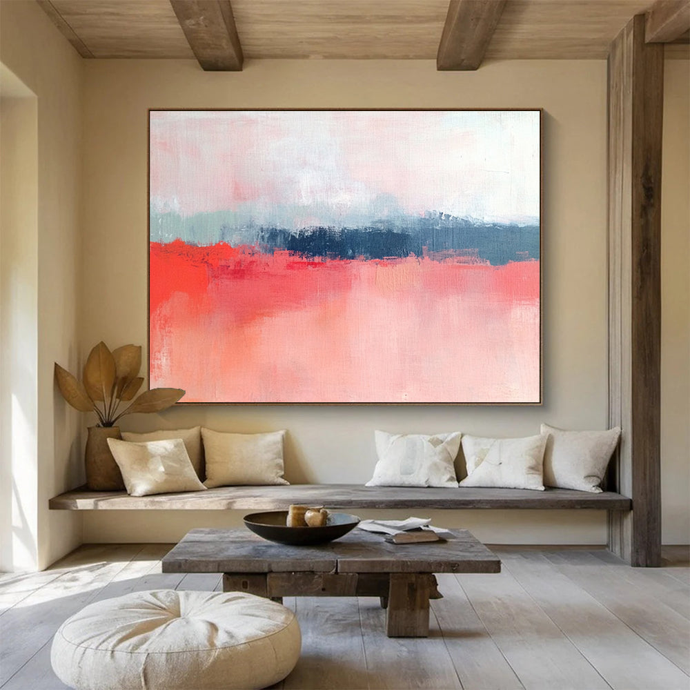 “Soft Coral Hues” - Gentle Pinks, Corals, and Muted Blues, Subtle Landscape - Inspired Abstract Painting On Canvas HB0912