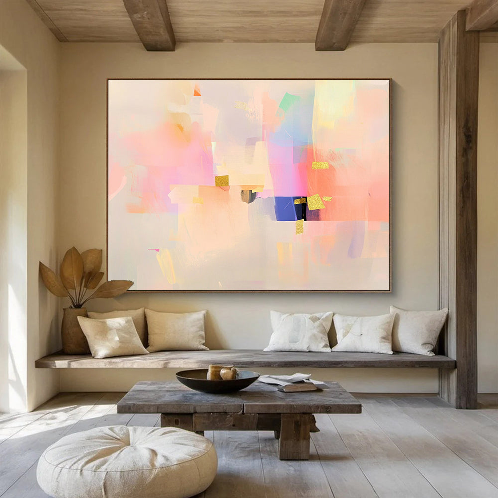 “Pastel Abstract with Gold Accents” - Pastel Palette, Gold Details, Abstract Forms Painting On Canvas HB0867