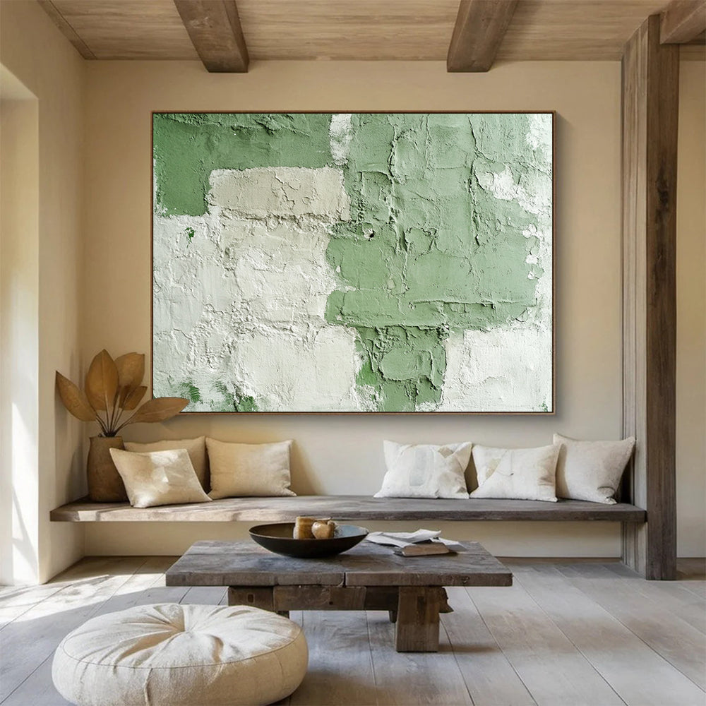 “Green and White Textured Abstract Wall” - Green, White, Textured Abstract Layers - Mixed Media Art HB1642