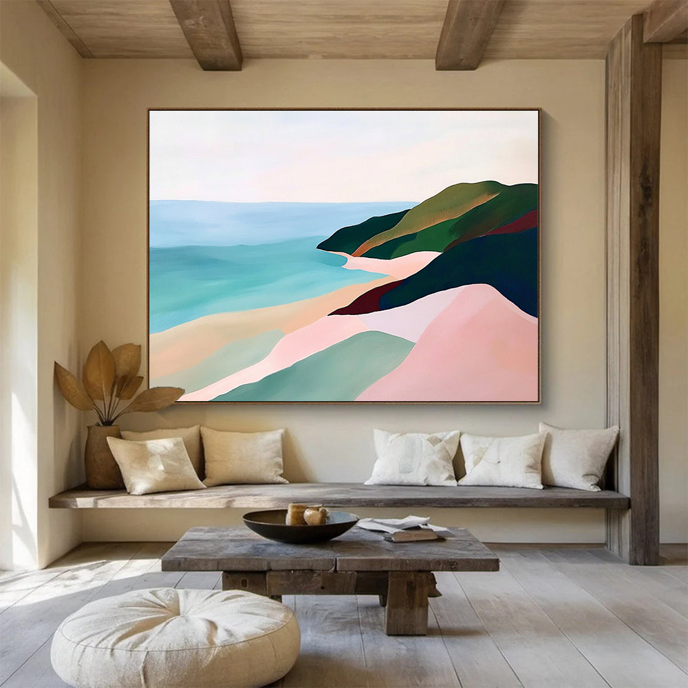 “Pastel Coastal Cliffs” - Pinks, Greens, Blues, Coastal Cliffs - Abstract Acrylic Painting HB1590