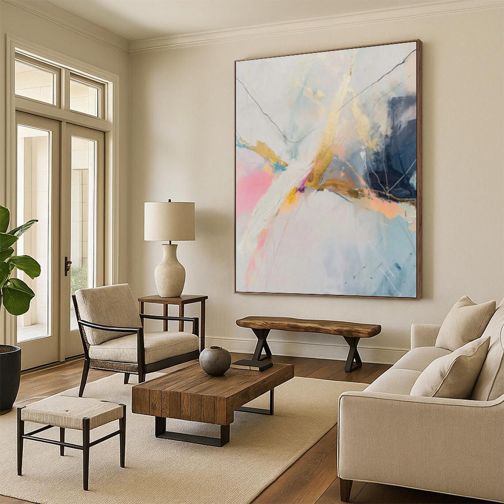 Large - Format Custom Textured Hand - Painted Abstract Mural for Entryway & Hotel Suite DKH0995