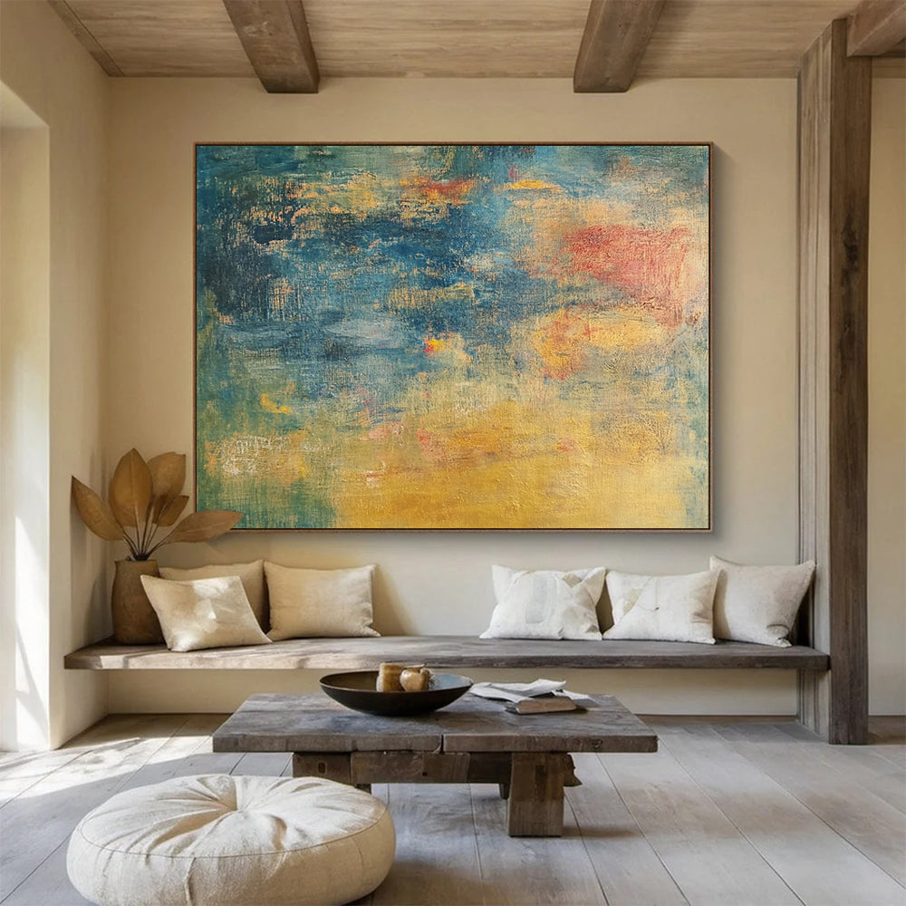 “Subtle Color Blends in Blue and Yellow” - Blue, yellow, green, red; Subtle blends of colors in blue and yellow tones; Soft Oil Painting On Canvas HB1205