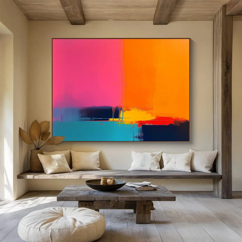 “Vibrant Color Field” - Pink, Orange, Blue, Yellow, Purple, Color Blocks - Painting On Canvas HB1437